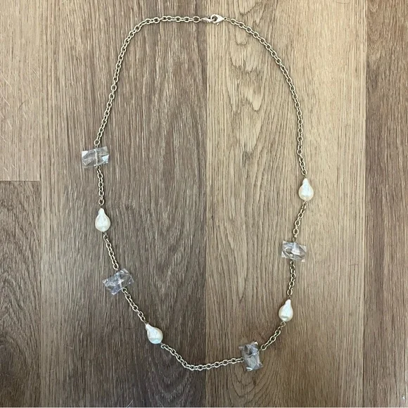 Elegant Costume Gold Chain Necklace w Pearls and Crystals Jewelry Chico’s Long - Picture 5 of 7